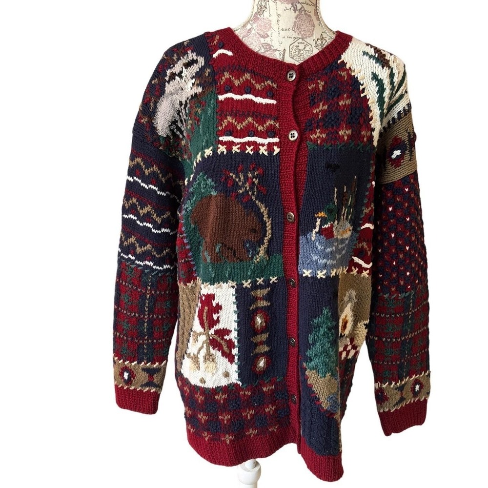 Y2k Vintage Northern Isles II Hand Knitted Sweater Cabin Plaid Red Blue Size 1X